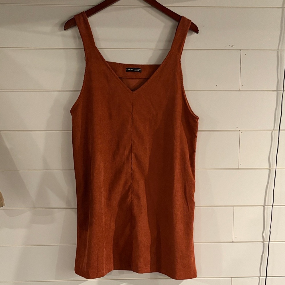 SHEIN Rust Corduroy Jumper Sleeveless Dress